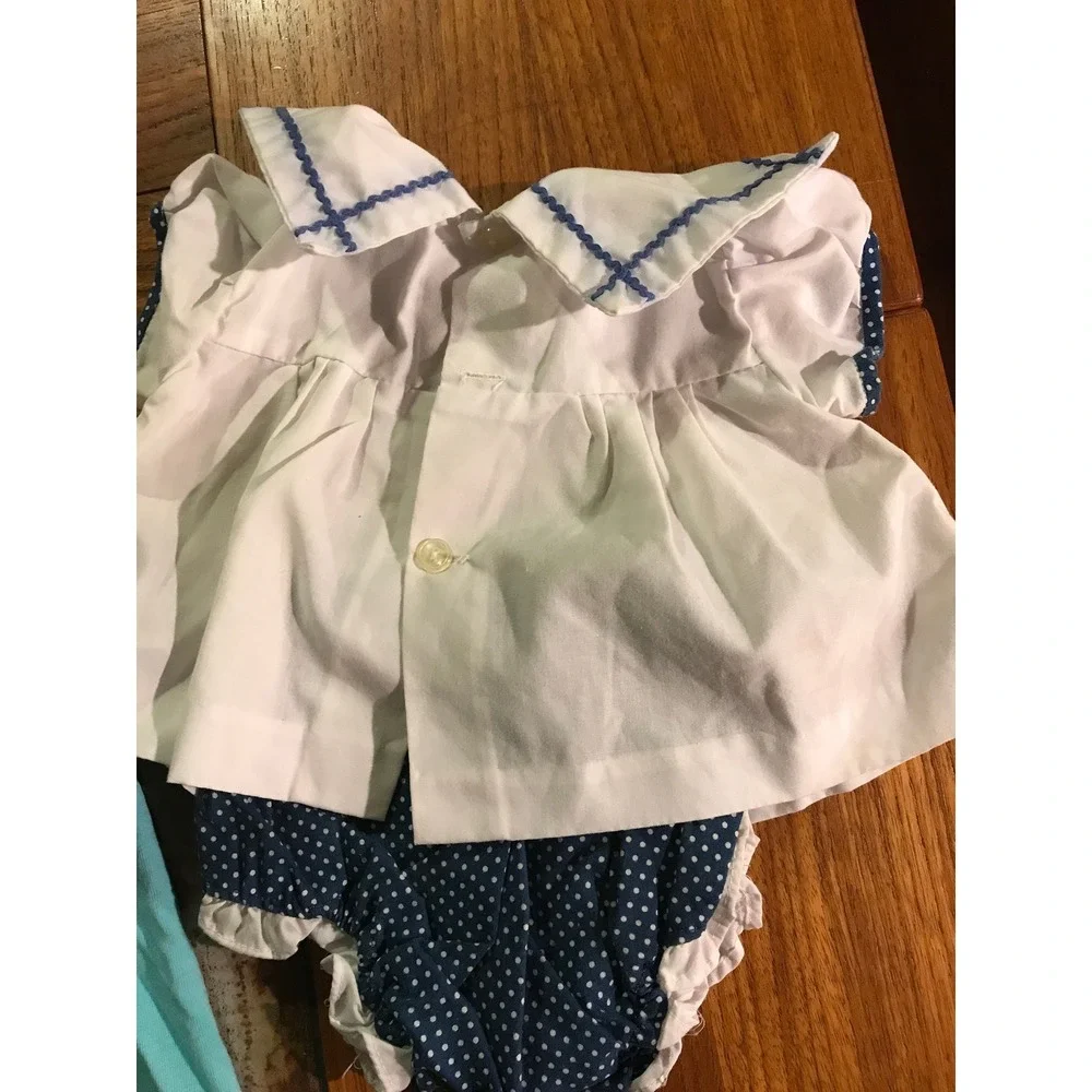 Vintage Baby or Doll Clothes Sailor Dress, Train Top, Turquoise Pants - 6 Months